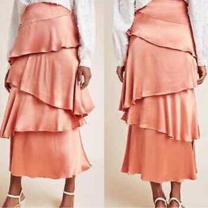 maeve anthropologie pink skirt layered
 Peach coral Layered Skirt / size 14